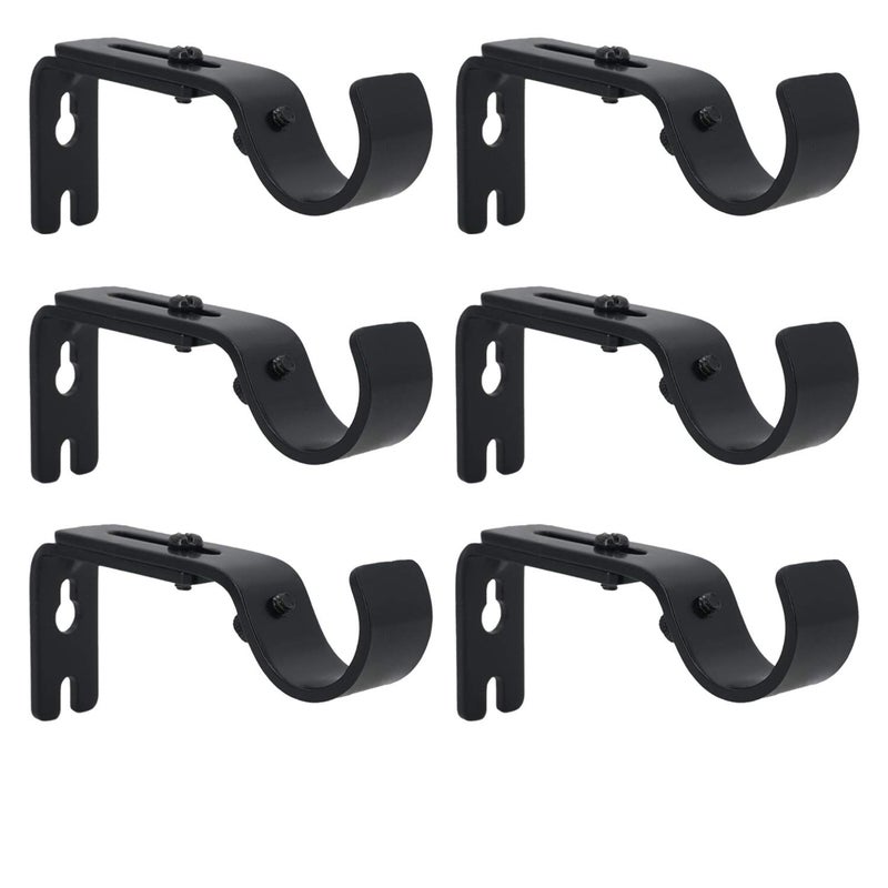 AddGrace Adjustable Curtain Rod Bracket Fits up to 1 inch Curtain Rod Sturdy Premium Brackets for Wall Set of 6 Black - Image 1